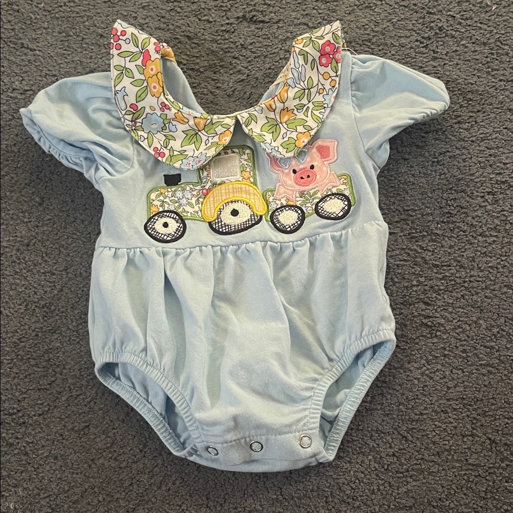 Floral Collar Baby Bodysuit - Blue